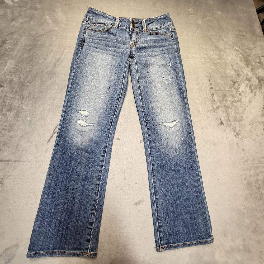 American Eagle Jeans Womens 2 Blue Artist‎ Stretch Distressed Straight Denim